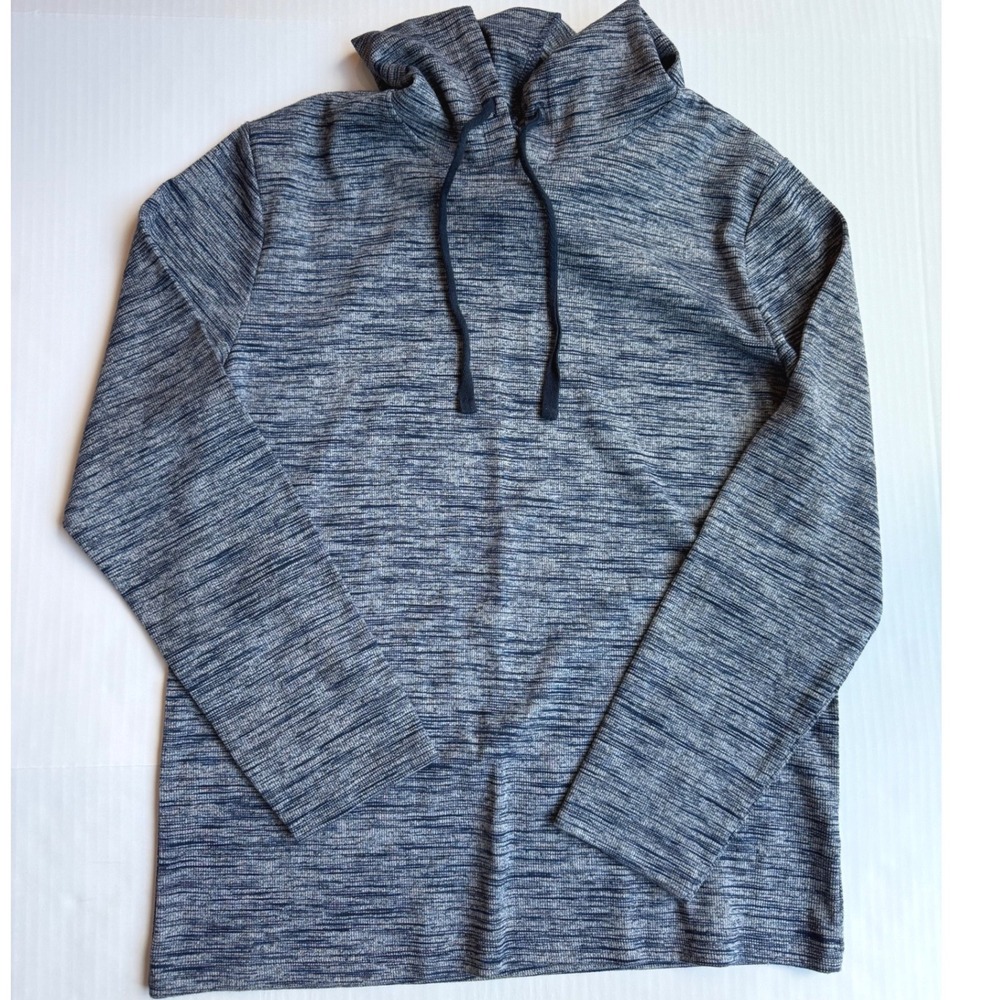 Rustic Souls Mens Blue Space Dye Marl Ribbed Knit Lightweight Hoodie Large